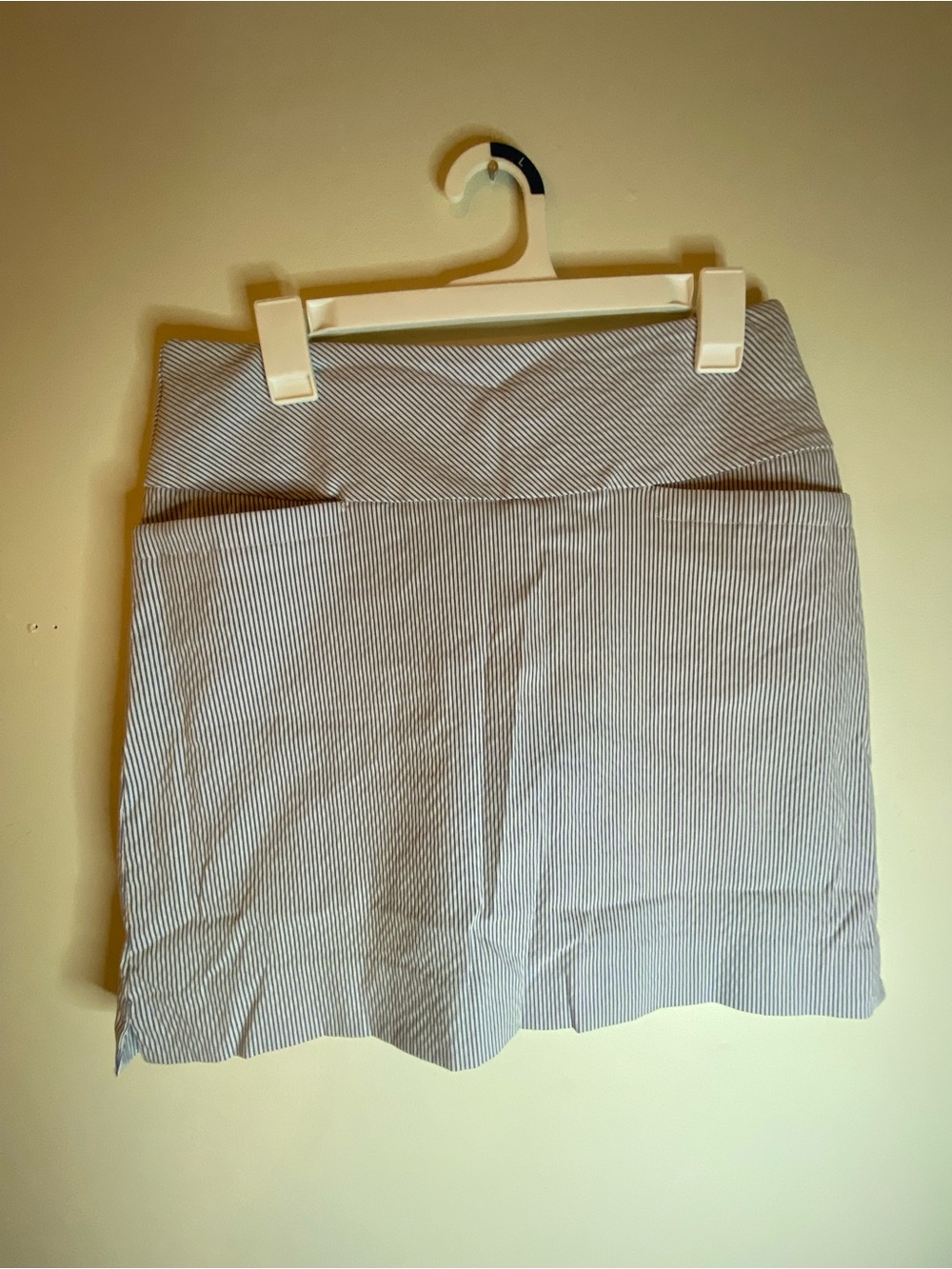 Women’s Blue and White Pinstripe Skort with Fold-Over Waist